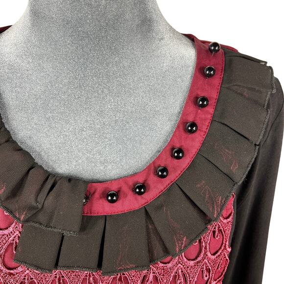 Milly New York Y2K Whimsigoth Dress Medium Burgundy Black Lace Overlay Beads - Picture 5 of 16